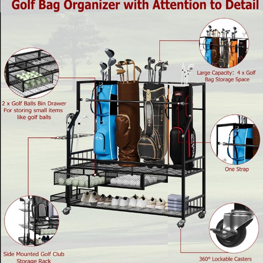 Golf Equipment Organizer For Garage - Golf Bag Storage Garage Organizer Rack