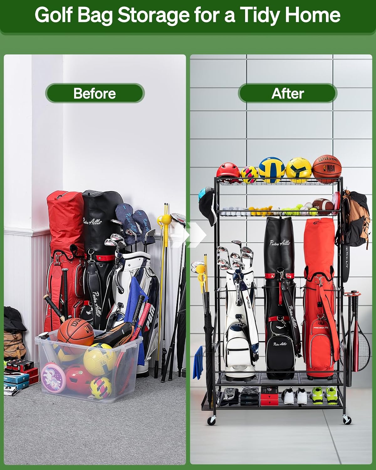 Golf Bag Storage Organizer Rac - Golf Equipment Organizer For Garage ulasan dan harga