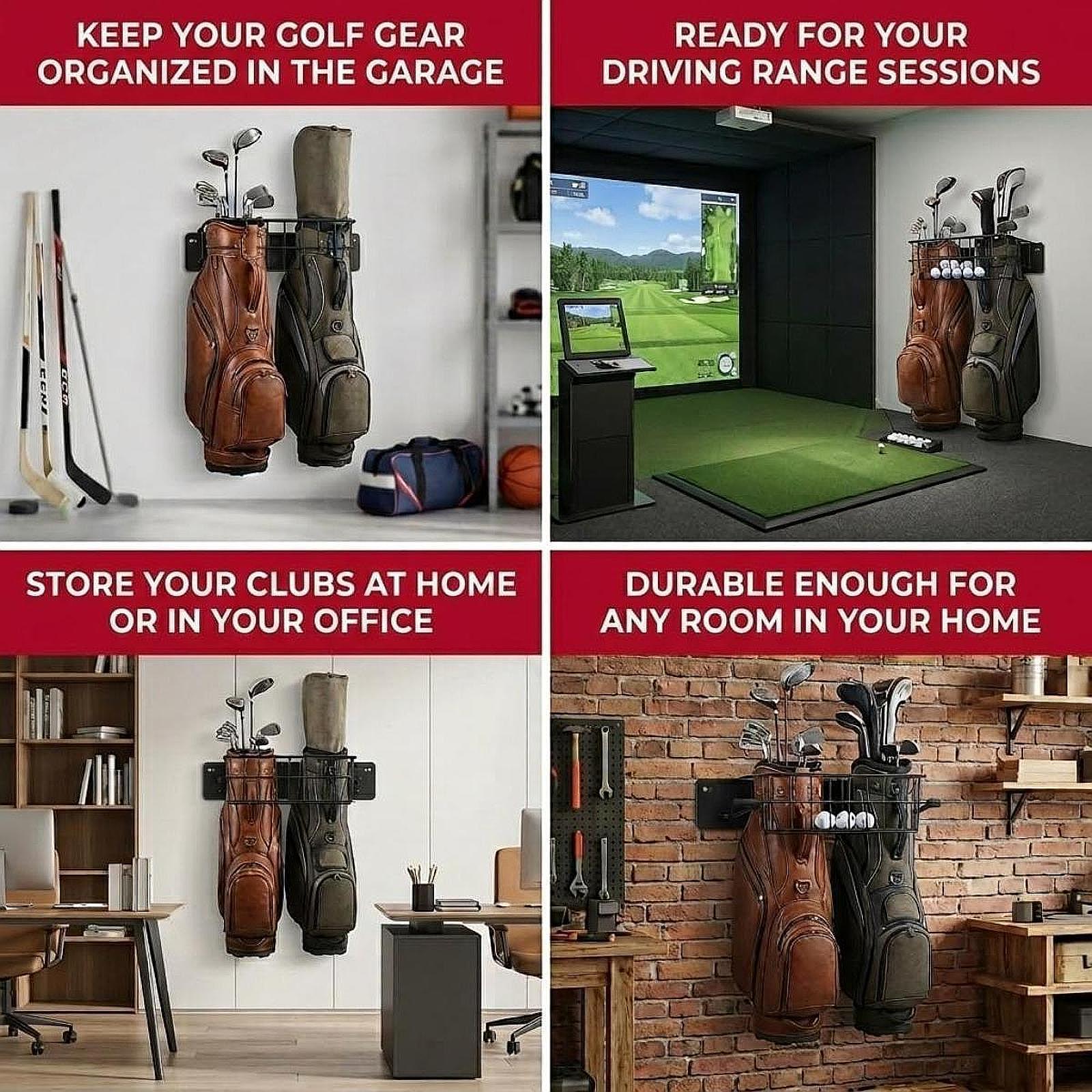 Golf Bag Storage Rack Double H - Golf Equipment Garage Storage ulasan dan harga